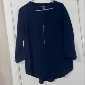 Primark Blue vneck zip up blouse size 10